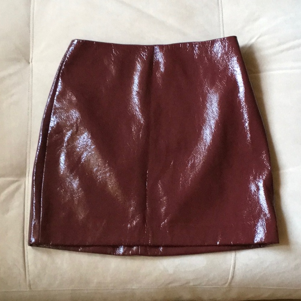 NWT! Red (wine) patent leather like mini skirt